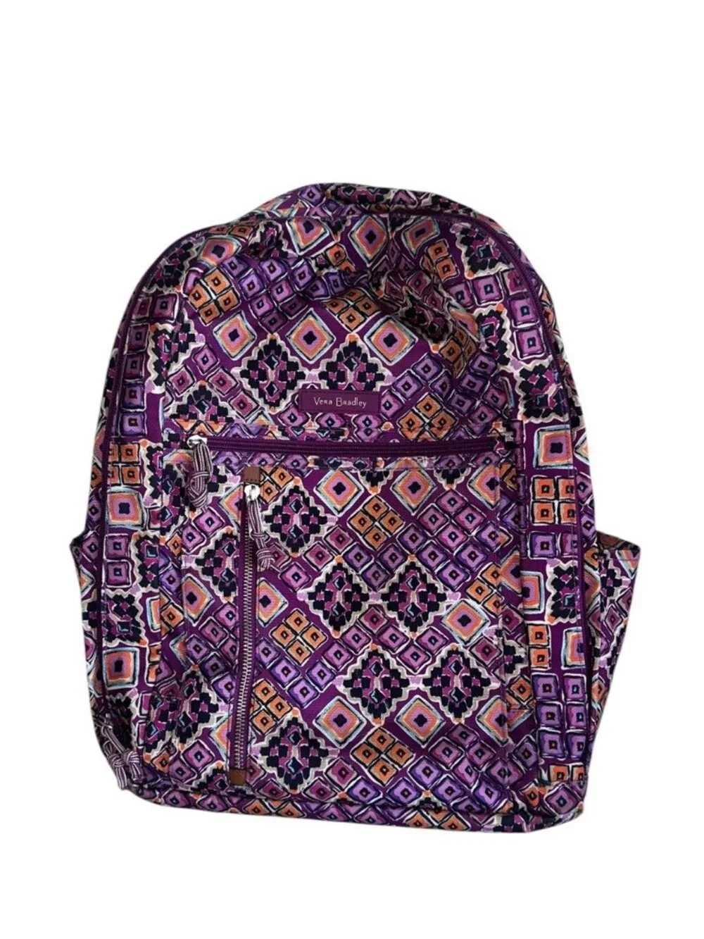 Vera Bradley Lighten Up Backpack Dream Diamonds Purple Orange School College Zip